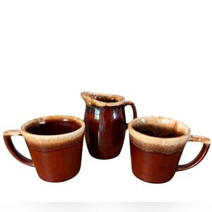 Mid-Century McCoy & Hull Brown Drip Glaze 3 Piece Mug & Pitcher Set